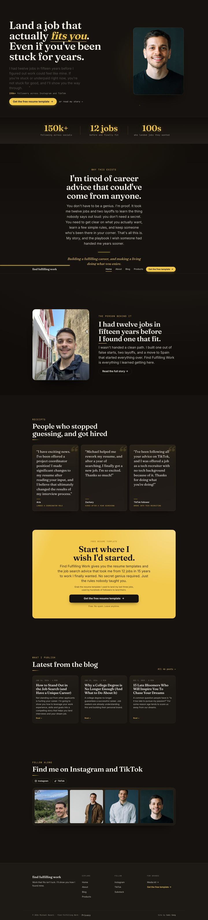findfulfillingwork.org, the shipped site, scrolling