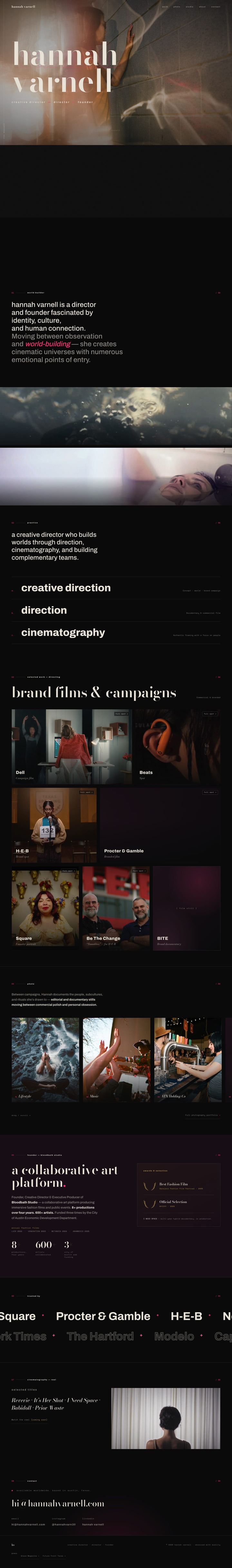 hannahvarnell.com, the director portfolio build for Hannah Varnell, scrolling