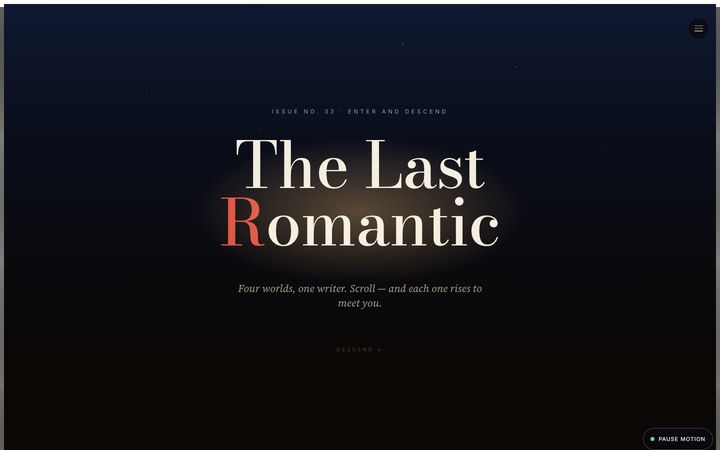The Last Romantic site, opening screen