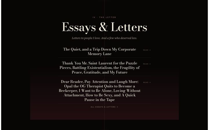 The Last Romantic site, screen 6