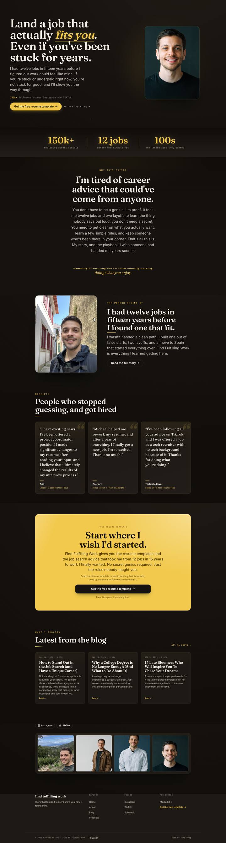 findfulfillingwork.org, the shipped site, scrolling