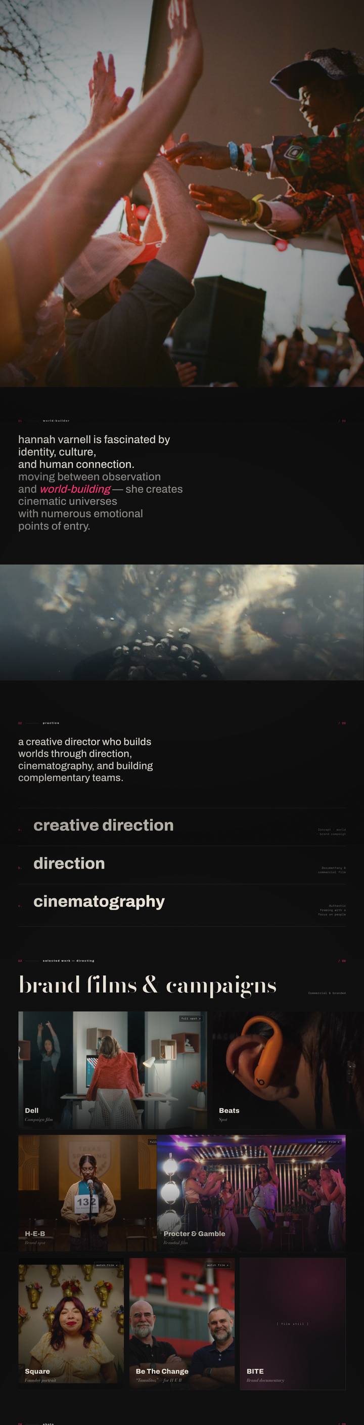 An unreleased client build for a creative director, scrolling